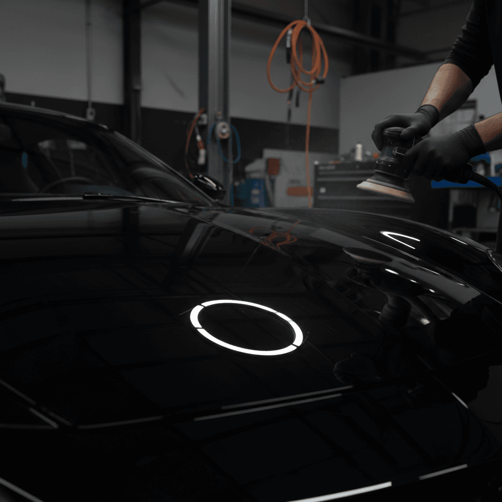Polished car hood reflection
