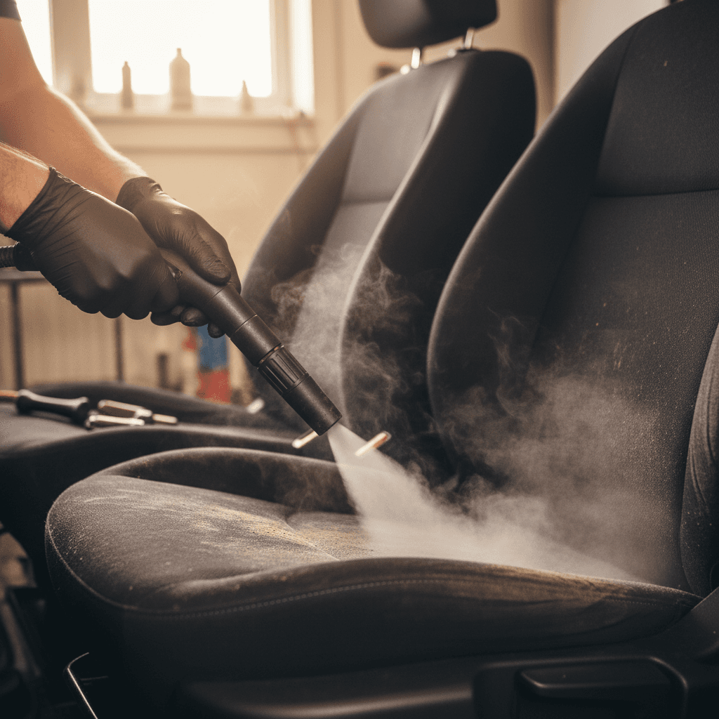 Steam cleaning car seat