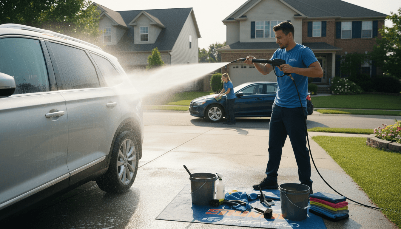 Exterior wash on a Toronto driveway