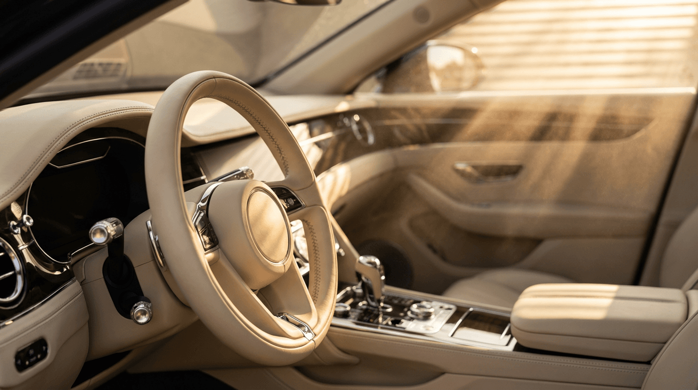 Freshly detailed car interior with clean seats and dashboard